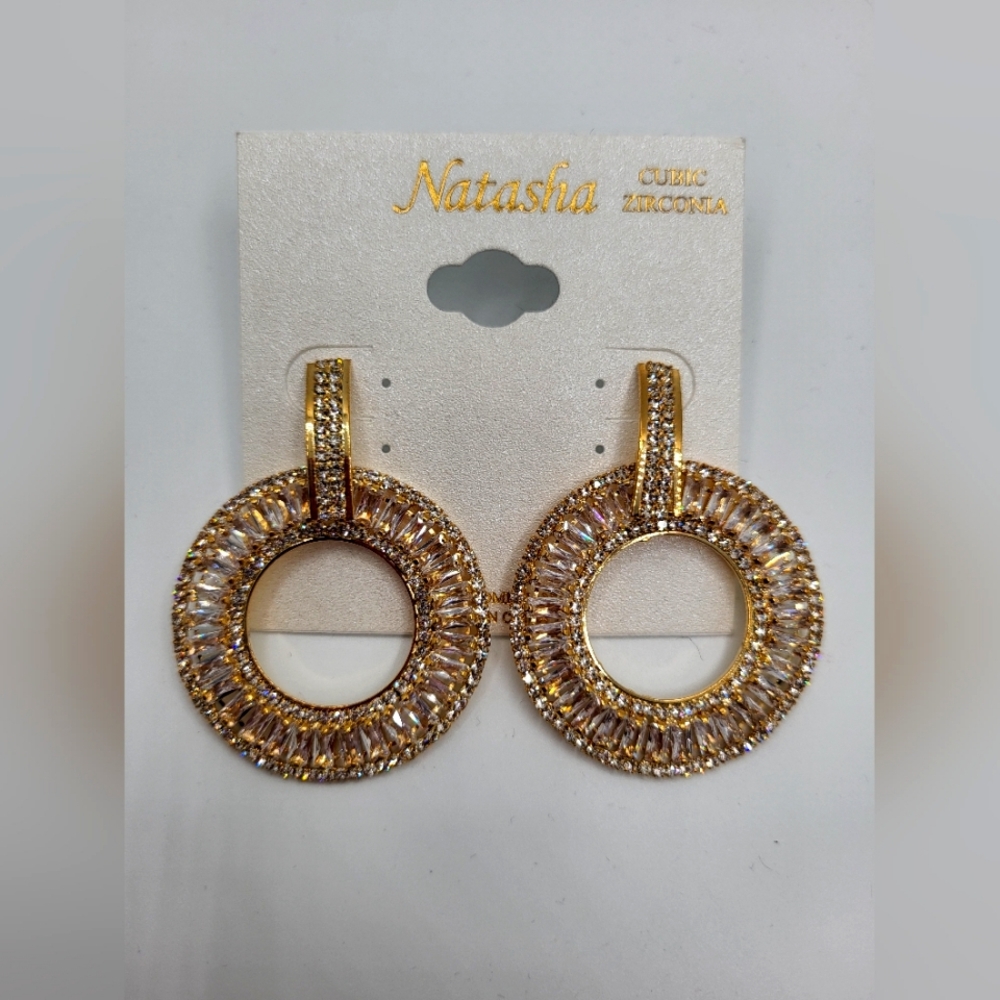 Natasha Couture Gold Cubic Zirconia Hoop Earrings